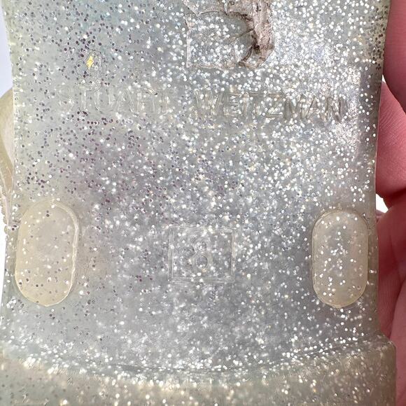 Stuart Weitzman Sparkle Jelly Sandals 8 White Clear Silver Wedding Travel Resort - Picture 6 of 6